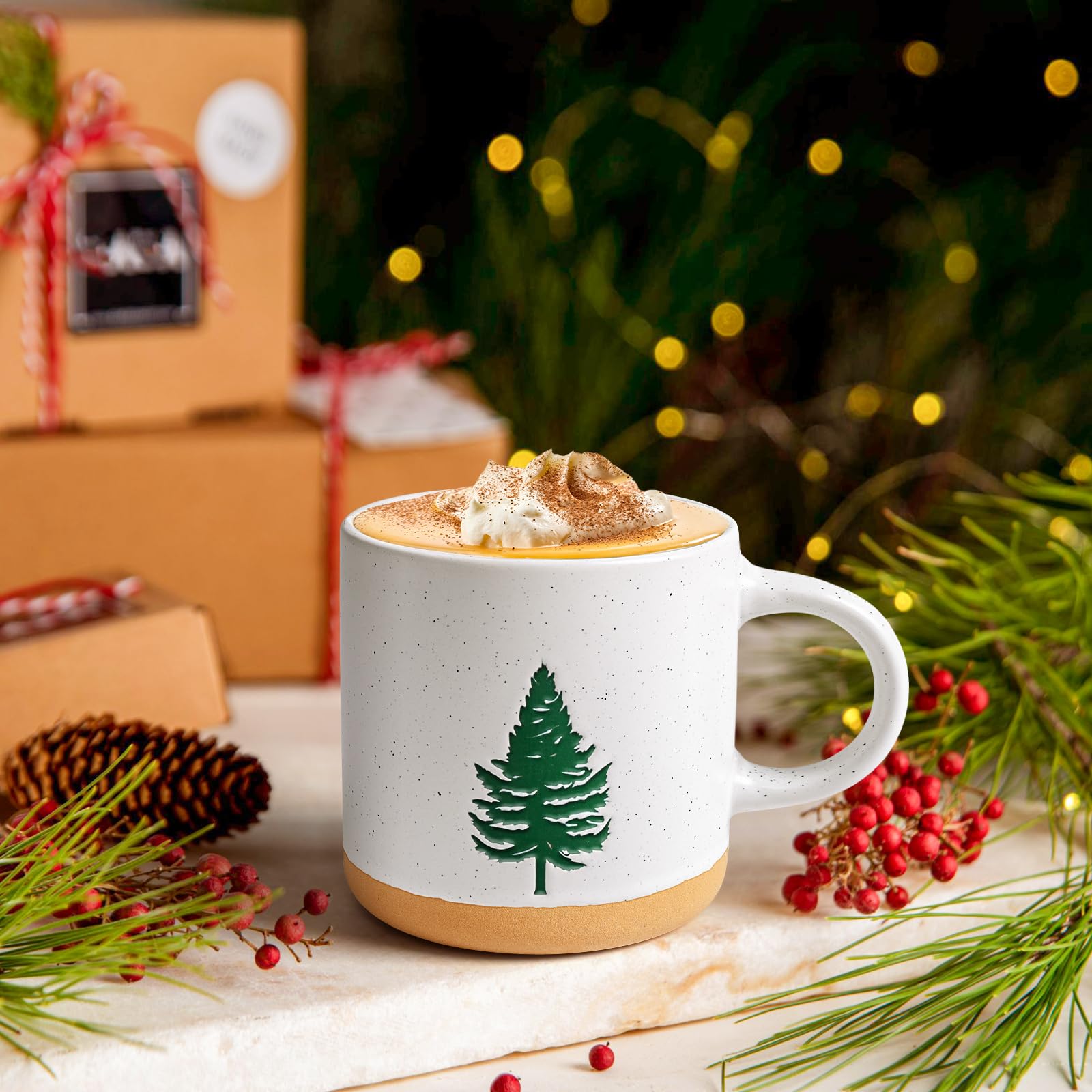 Taza YHRJWN con diseño de árbol navideño; ideal para café festivo