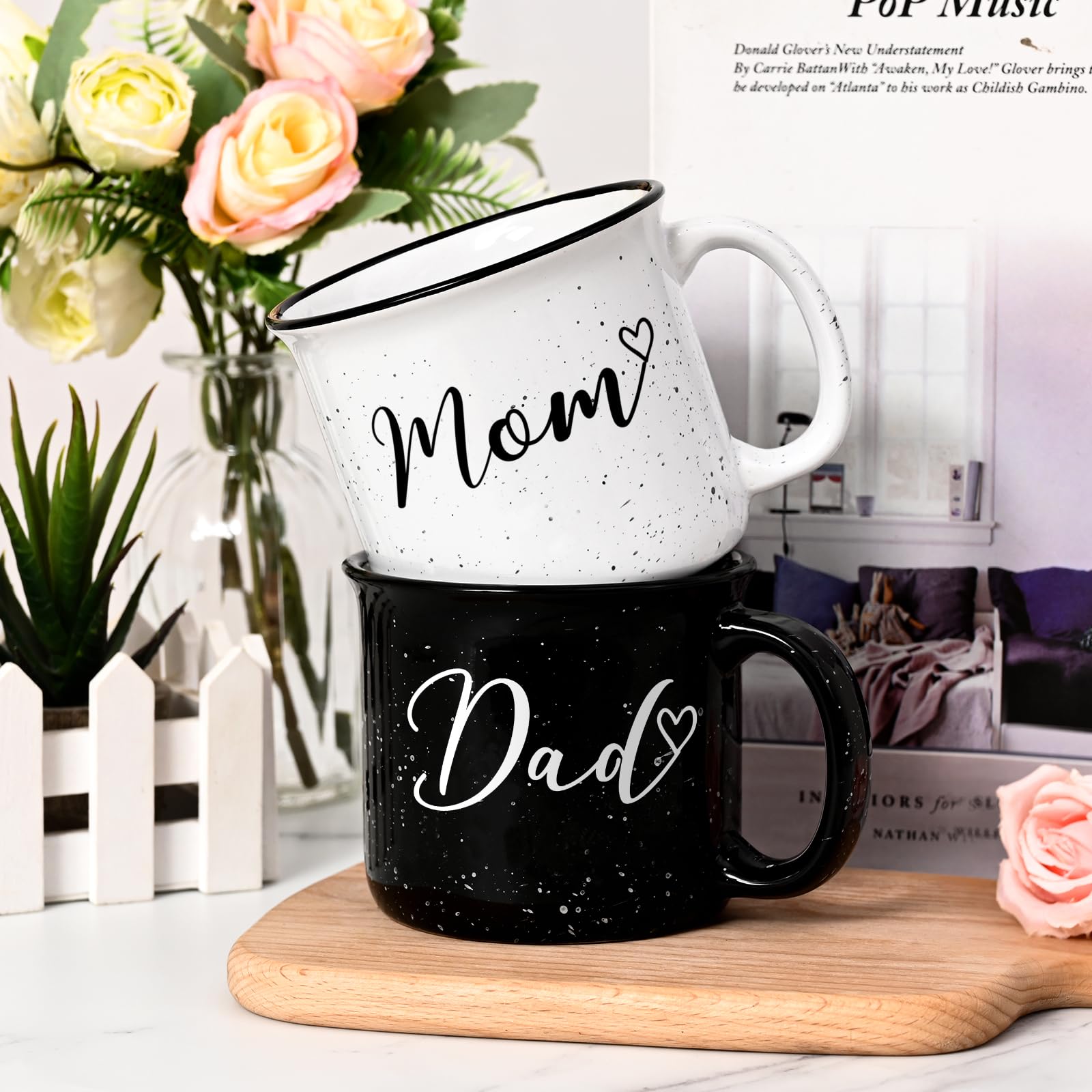 Tazas YHRJWN set de tazas con diseño único que celebra mamá y papá.