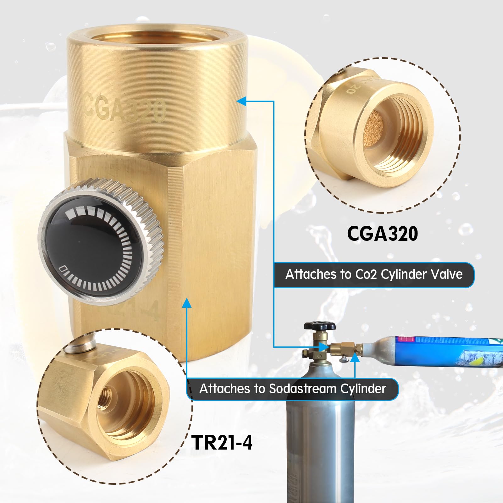 YHXMARSCAN adaptador-co2-cga320-a-tr21-4-compatibilidad-cga320-tr21-4 con cilindros compatibles.
