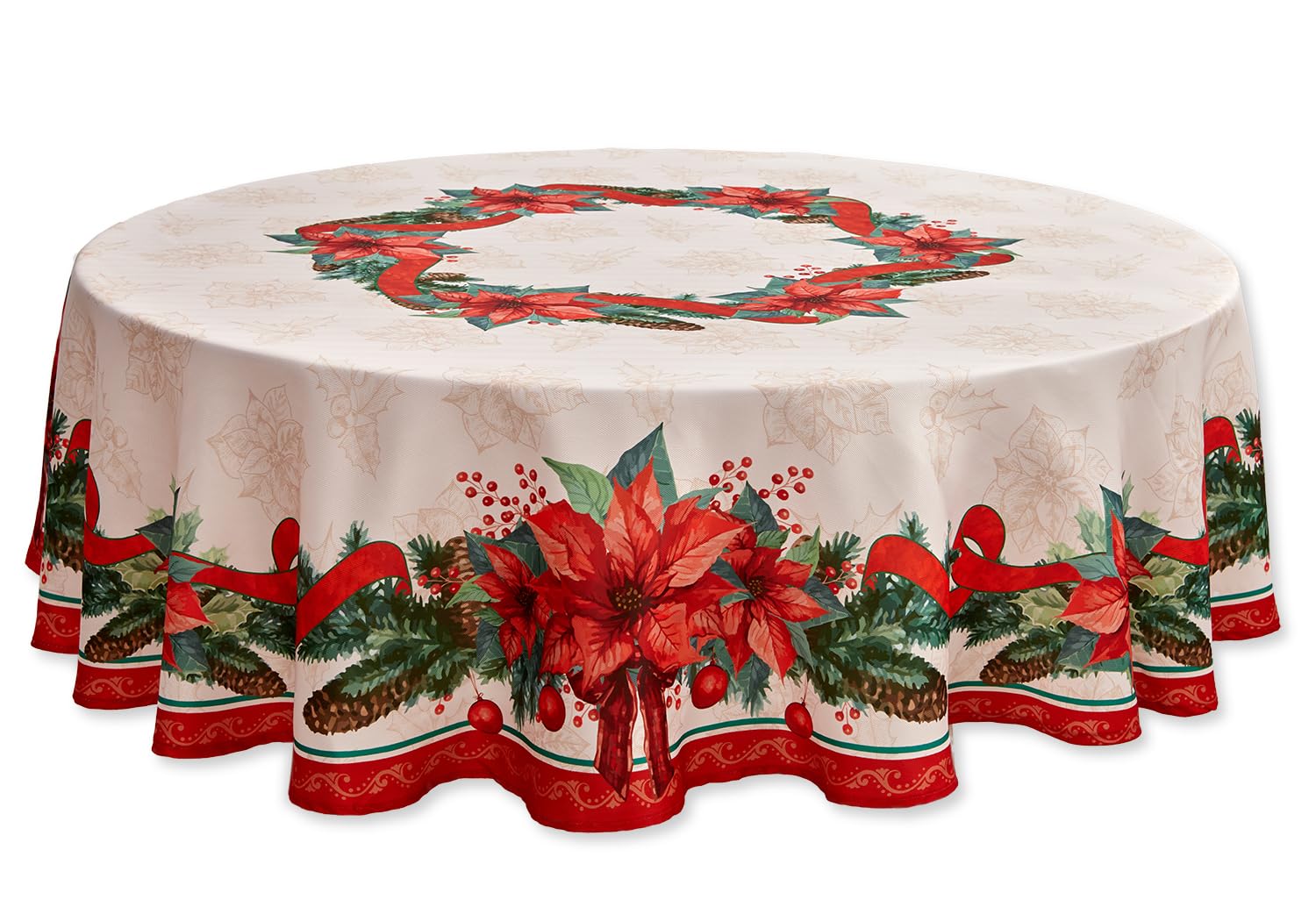 YiHomer mantel navideño poinsettia con cinta, 70 pulgadas, ideal para ambientación festiva en la mesa.