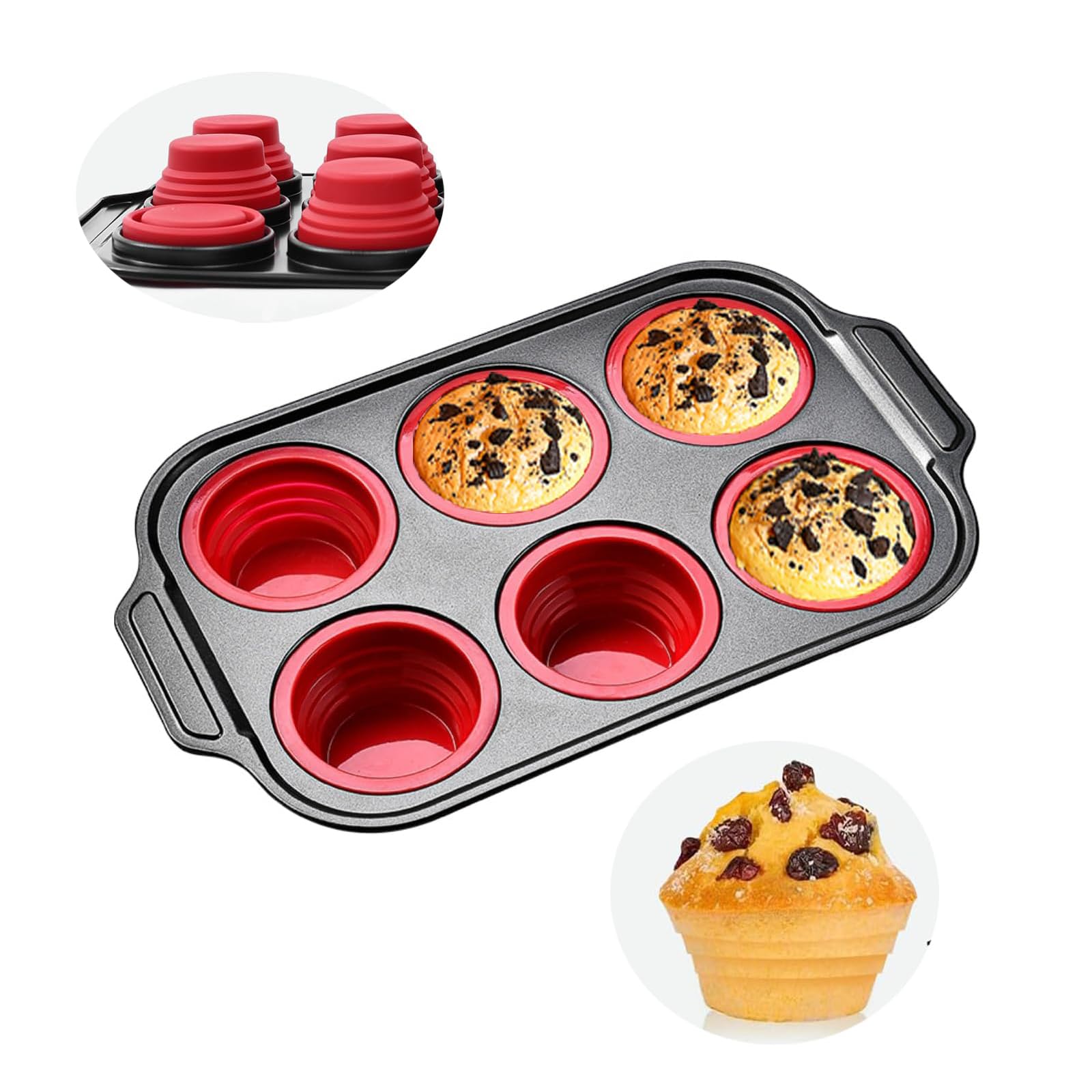 YiYeraio molde muffin silicona con marco metalico facilita desmolde uniforme.