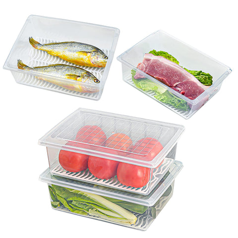 Conjunto de 4 contenedores Yiautao con plato drenante removible para apilar y organizar