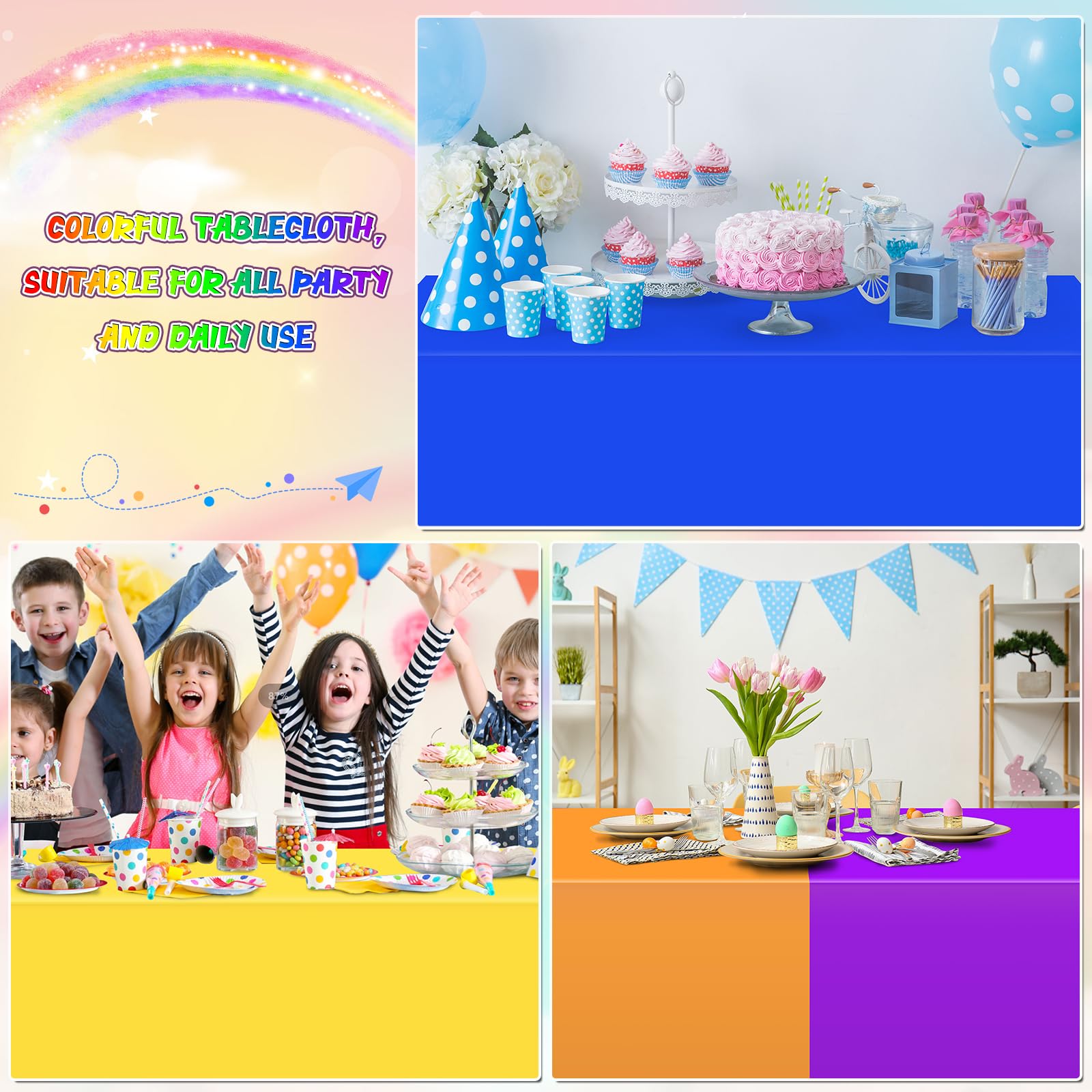 Mantel arcoíris violeta de YIDAKO, perfecto para fiestas temáticas.