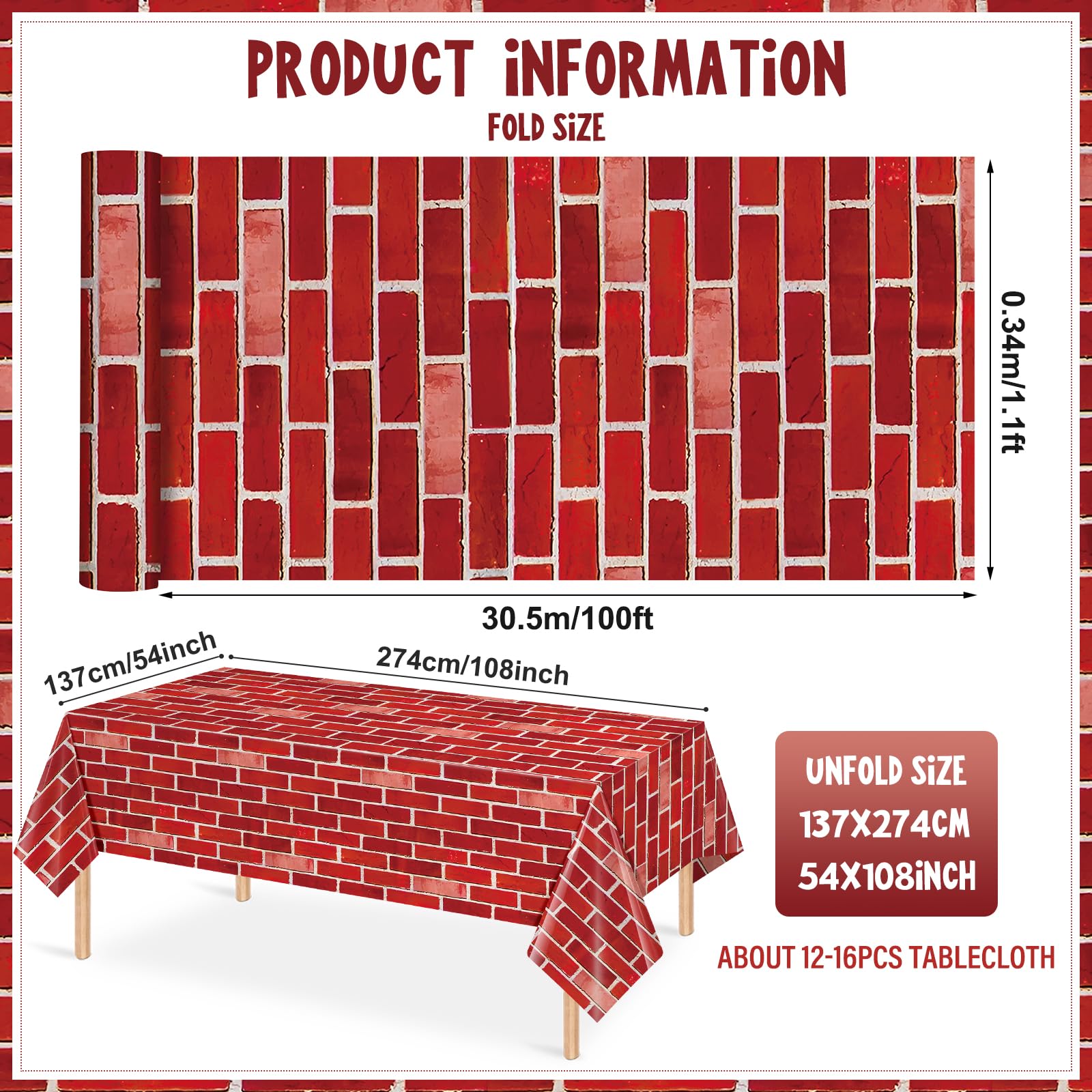 YIDAKO mantel ladrillo rojo descartable, solución rápida para fiestas