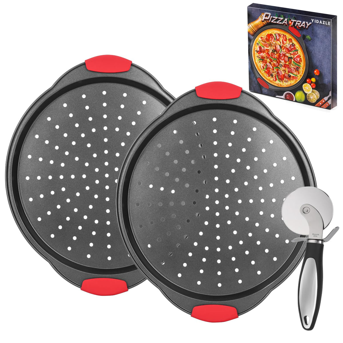 Bandeja de pizza para horno YIDAZLE, dos piezas para hornear en familia.