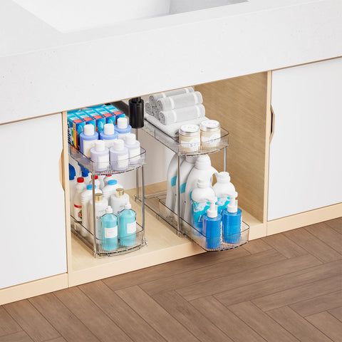 Almacenamiento eficiente con Yieach para botellas y perfumes.