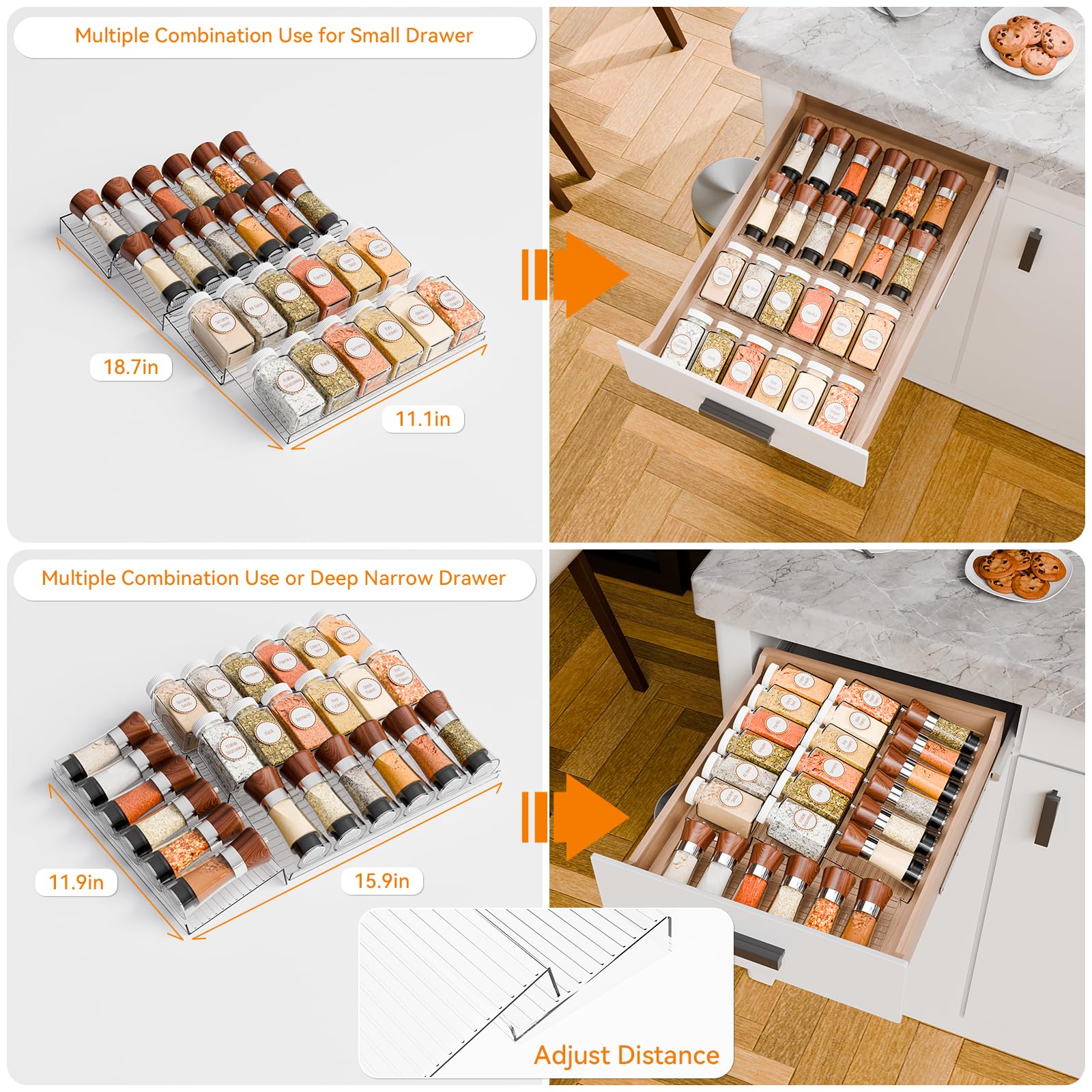 Yieach organizador de cajón deslizable para condimentos y frascos pequeños.