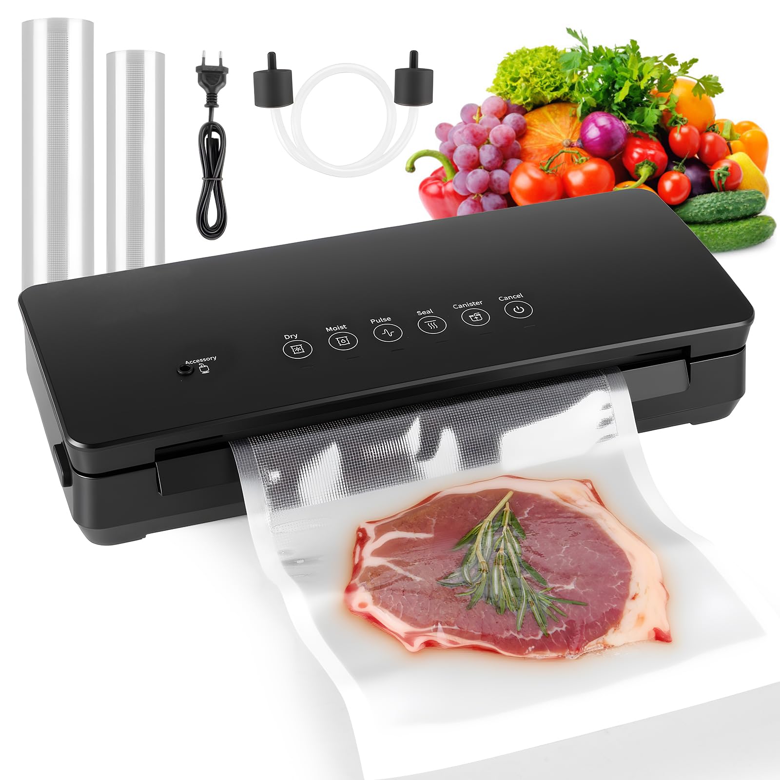 YIERRY 120W selladora al vacío vista frontal para conservar alimentos rápidamente.