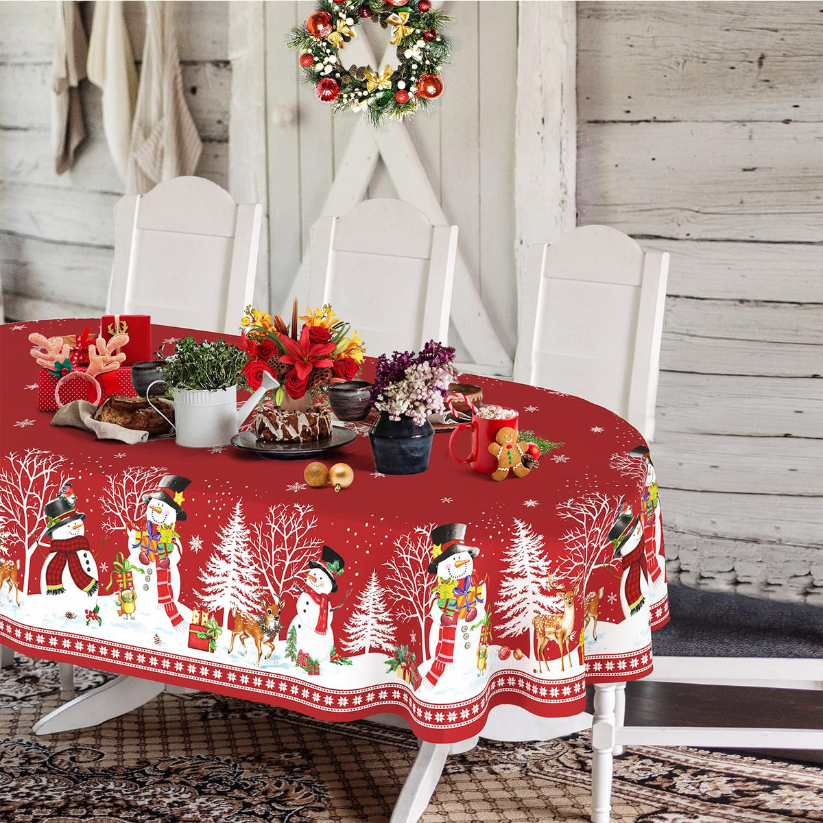Mantel Yighty oval navideño rojo con Papá Noel para mesa elegante y protegida