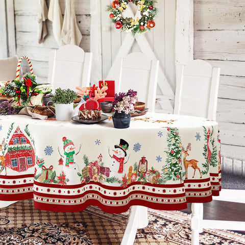 Mantel Yighty con Santa y muñeco de nieve para la mesa navideña.