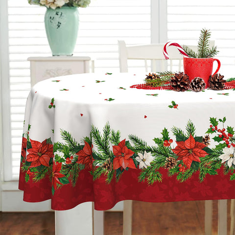 Mantel oval de Yighty con diseño navideño clásico.