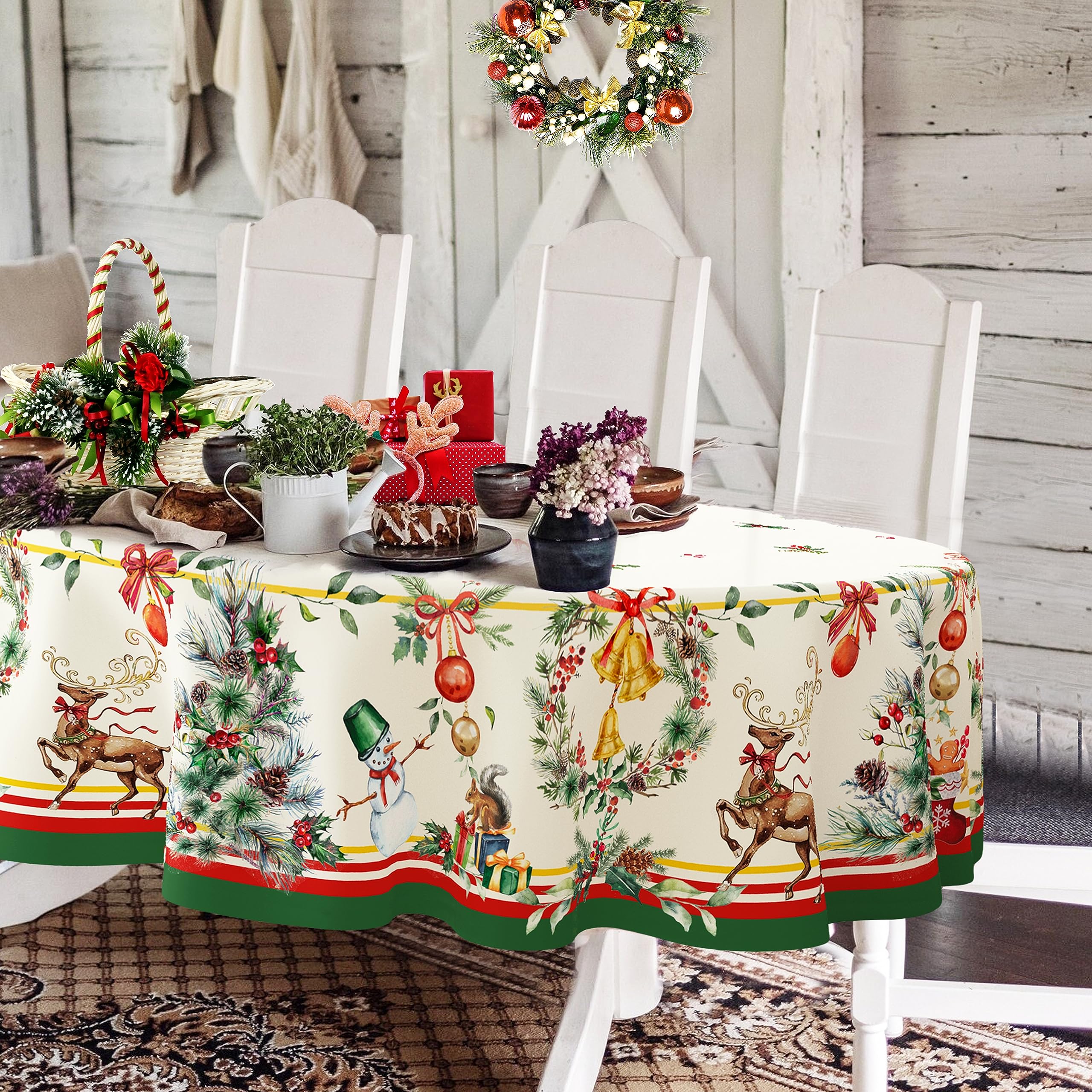 Mantel oval de Yighty con árbol y ciervo para una mesa navideña elegante