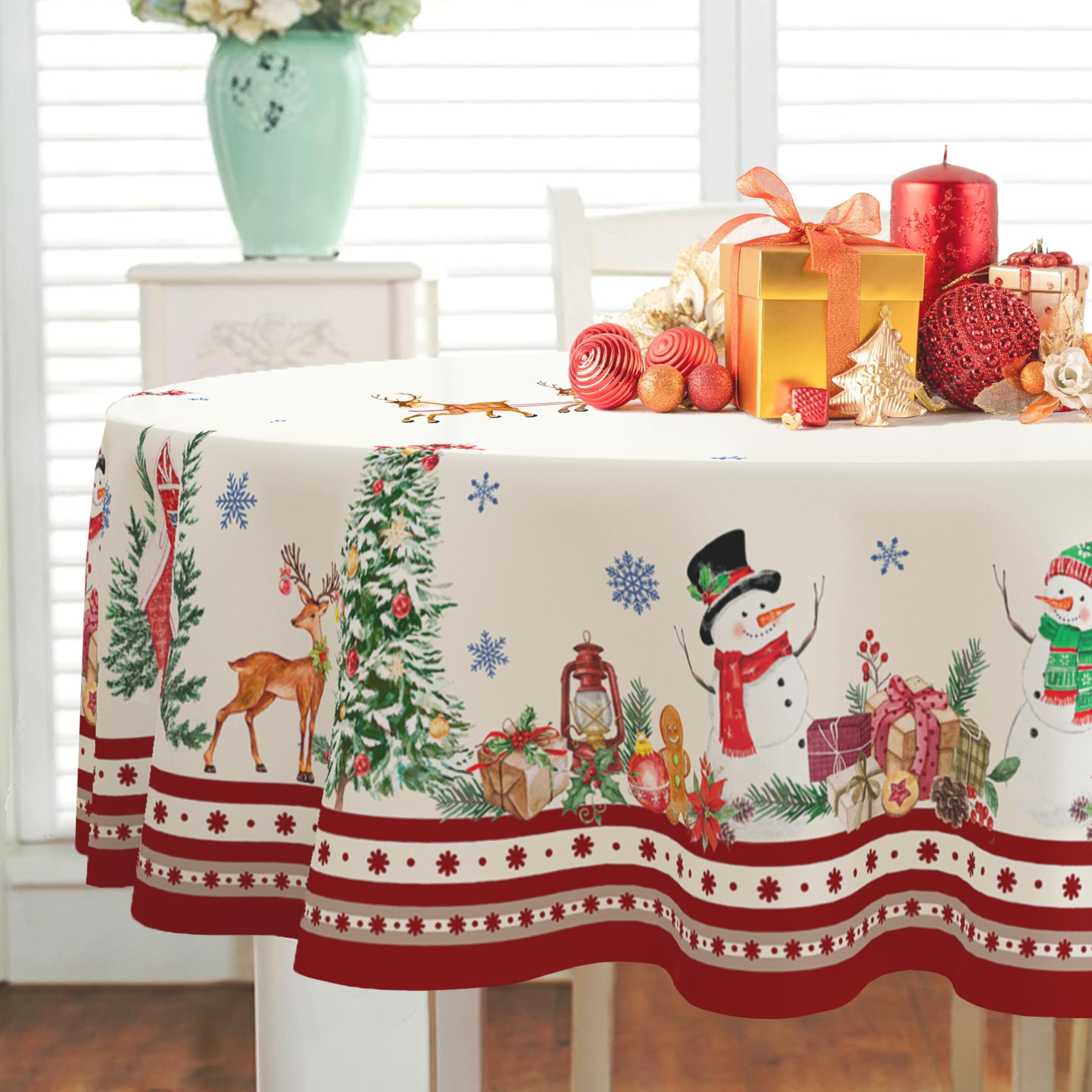 Mantel oval Yighty con muñeco de nieve, crea ambiente festivo para comidas.