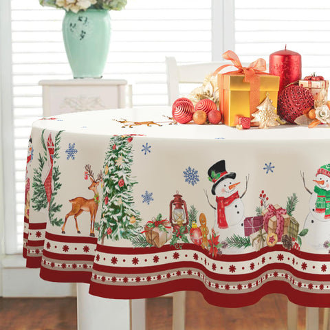 Mantel oval Yighty con muñeco de nieve, crea ambiente festivo para comidas.