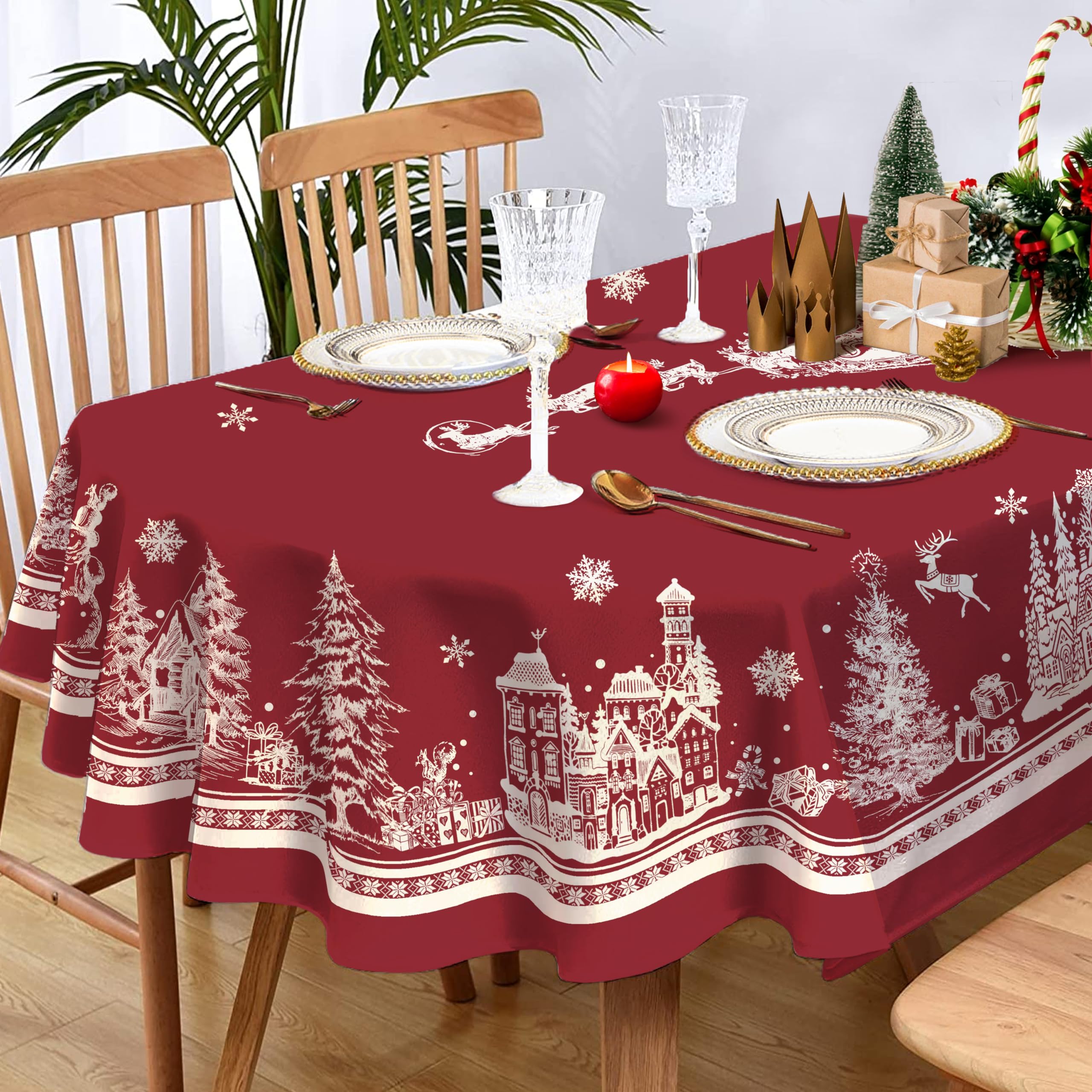 Mantel oval Yighty con copos de nieve brillantes para un toque invernal.