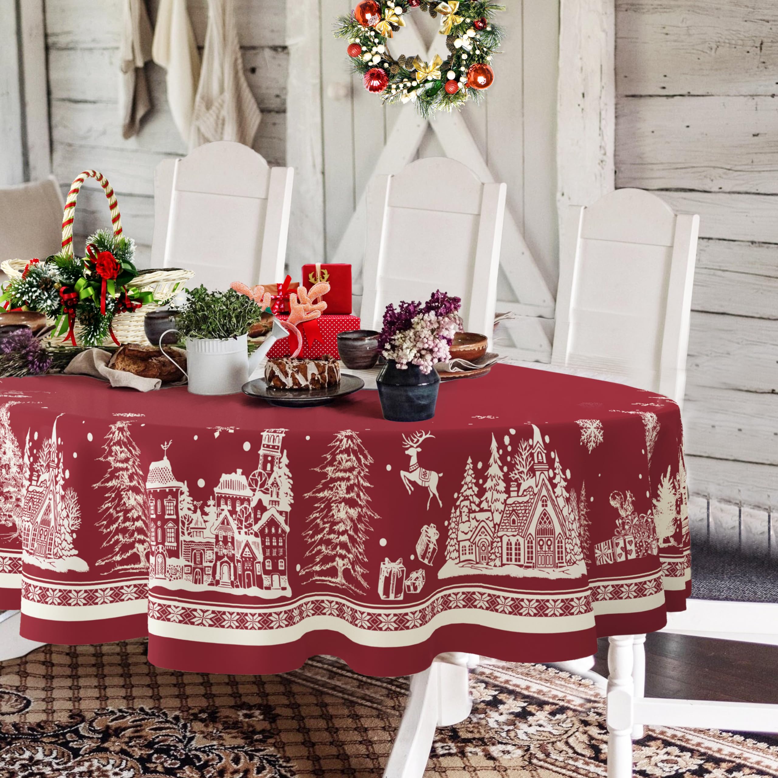 Mantel oval Yighty con trineo de Santa para crear atmósfera navideña cálida.