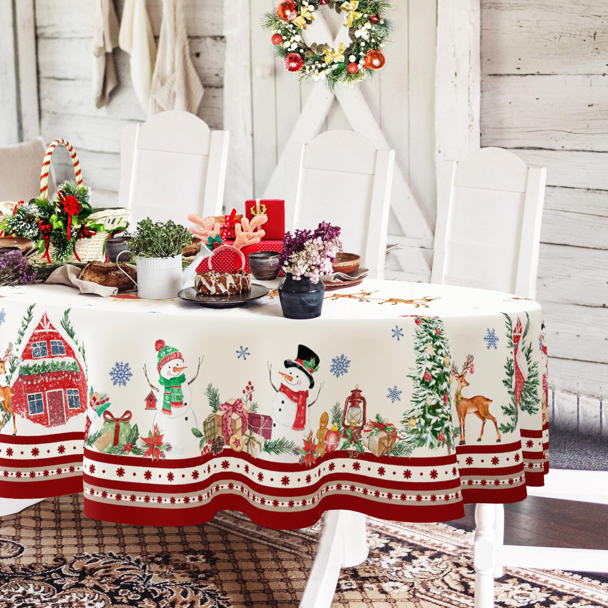 Mantel oval Yighty con Santa, ideal para decoraciones navideñas en la mesa.