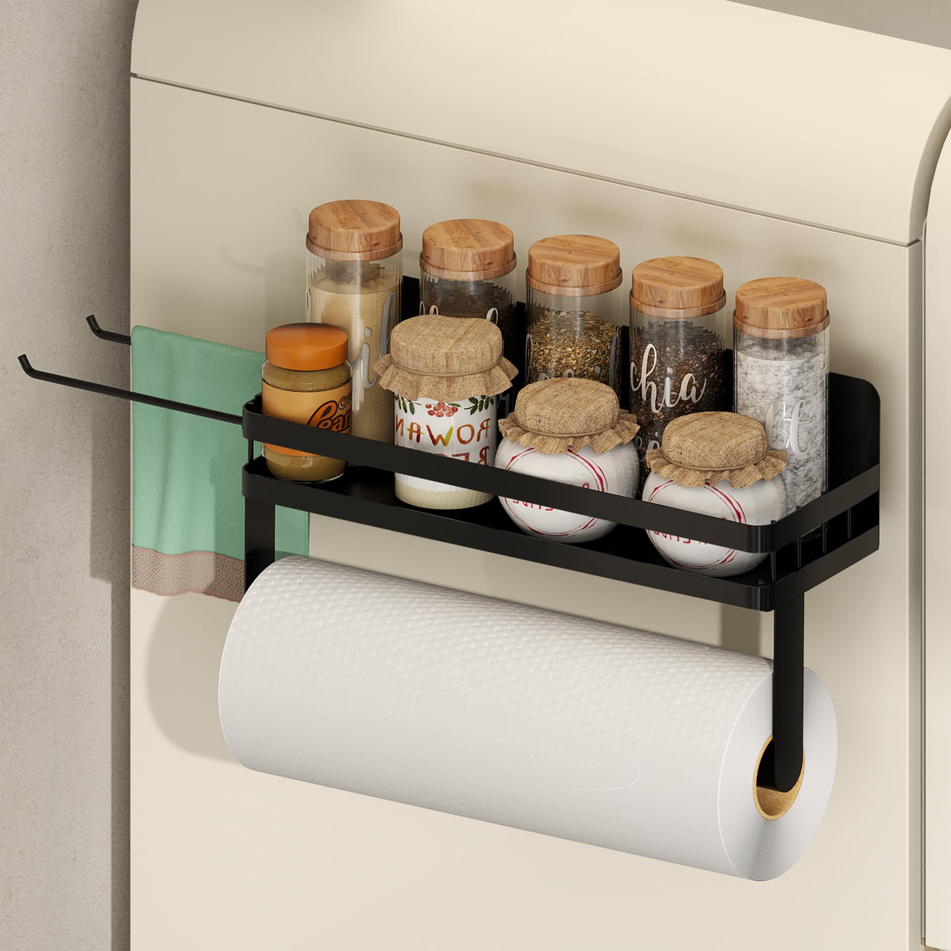 YIGII porta-papel magnético en refrigerador, fácil acceso y sujeción estable.