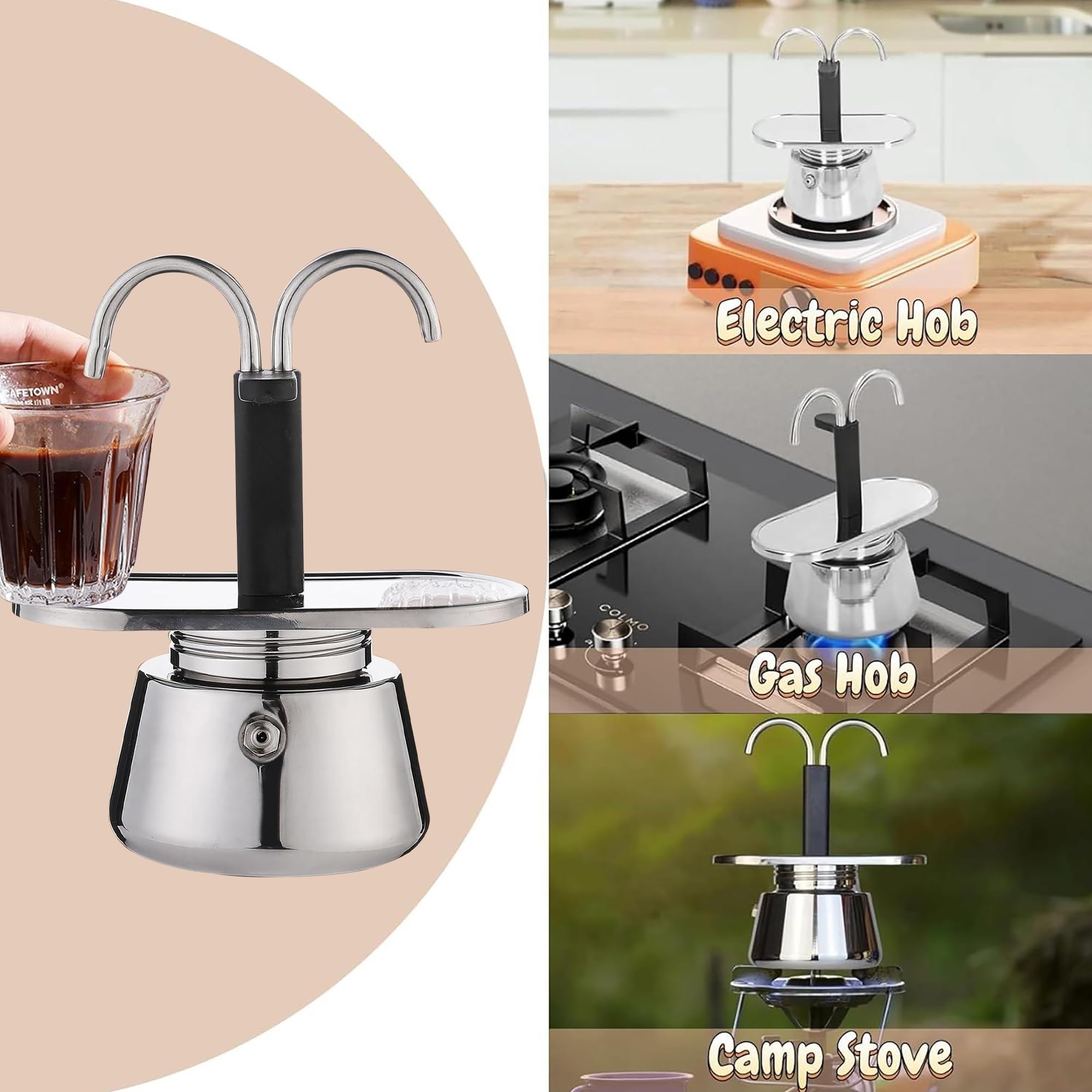 La yihaossing moka pot tamaño compacto, fácil de transportar para viajes o camping.