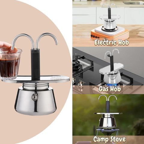 La yihaossing moka pot tamaño compacto, fácil de transportar para viajes o camping.