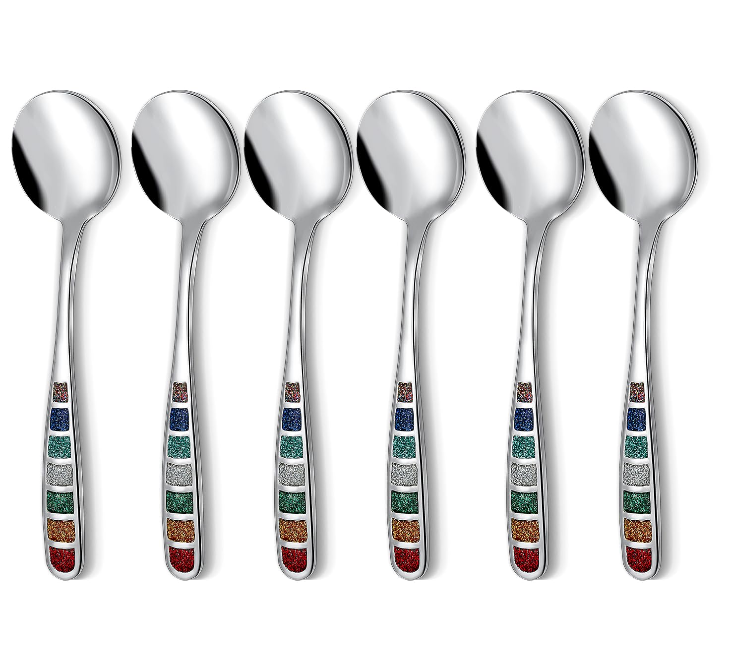 Cucharas YIHOR con mango esmaltado colorido, ergonómicas para servir con comodidad.