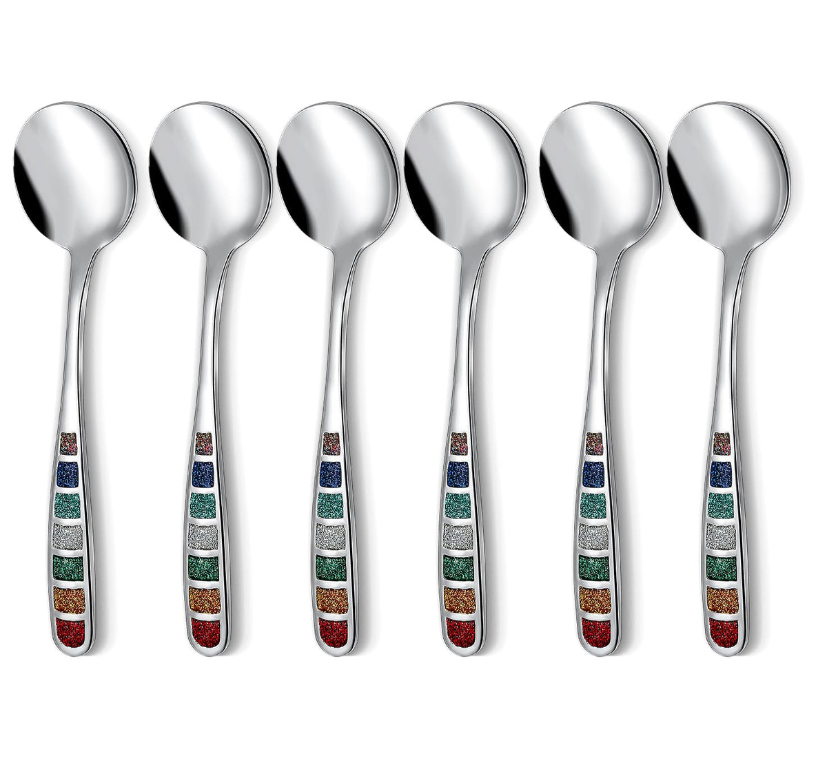 Cucharas YIHOR con mango esmaltado colorido, ergonómicas para servir con comodidad.