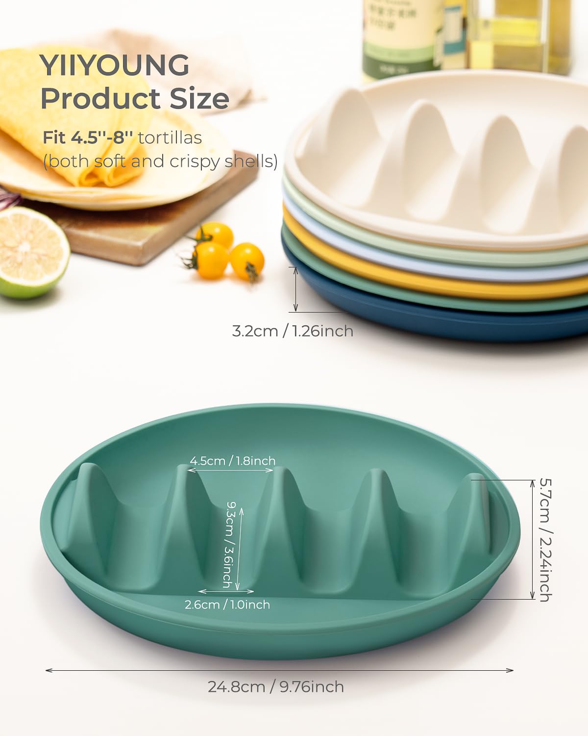 Capacidad para 4 tacos y acompañamientos, diseño espacioso y práctico de YIIYOUNG.