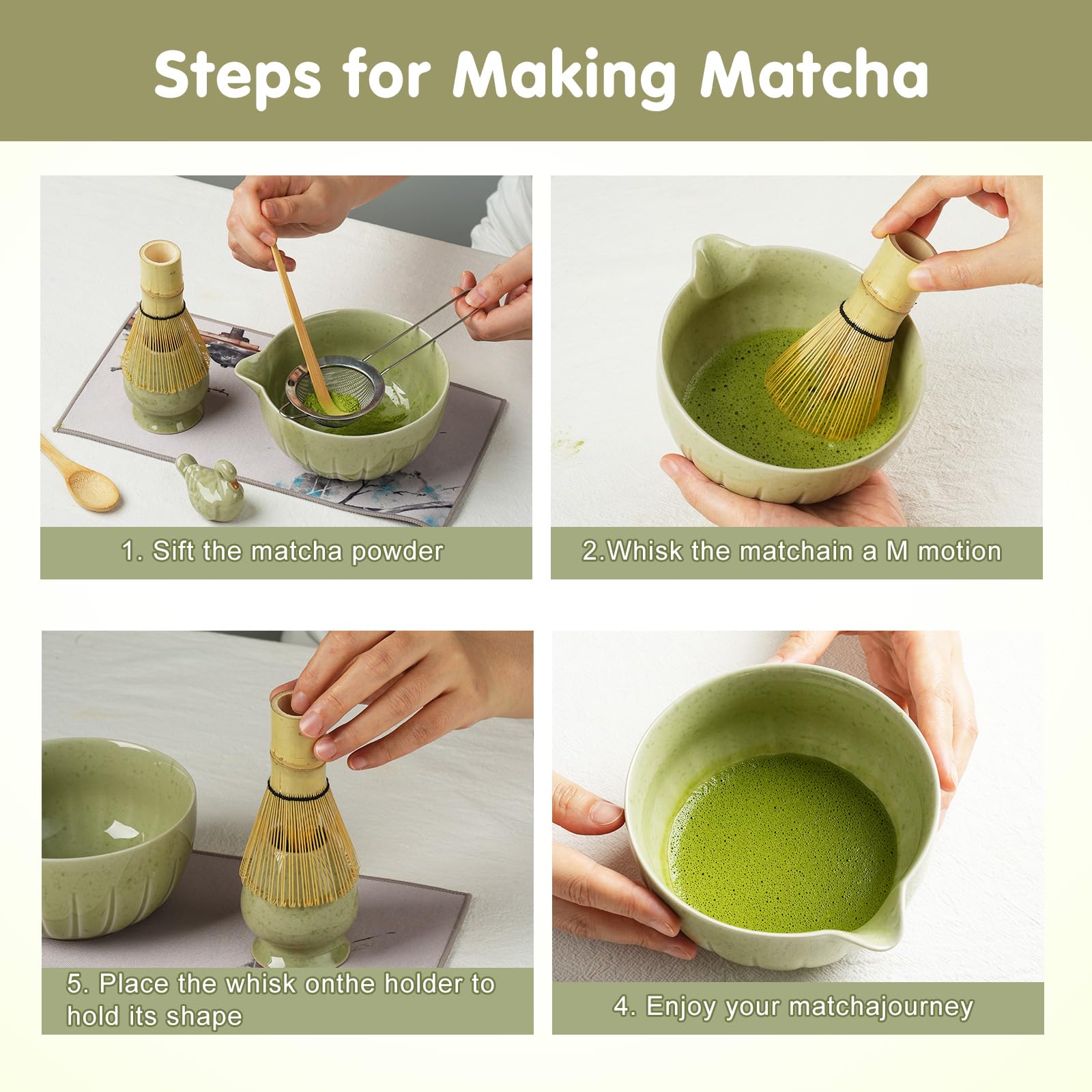 YIKG Kit de Matcha: chashaku de bambú para porciones precisas.