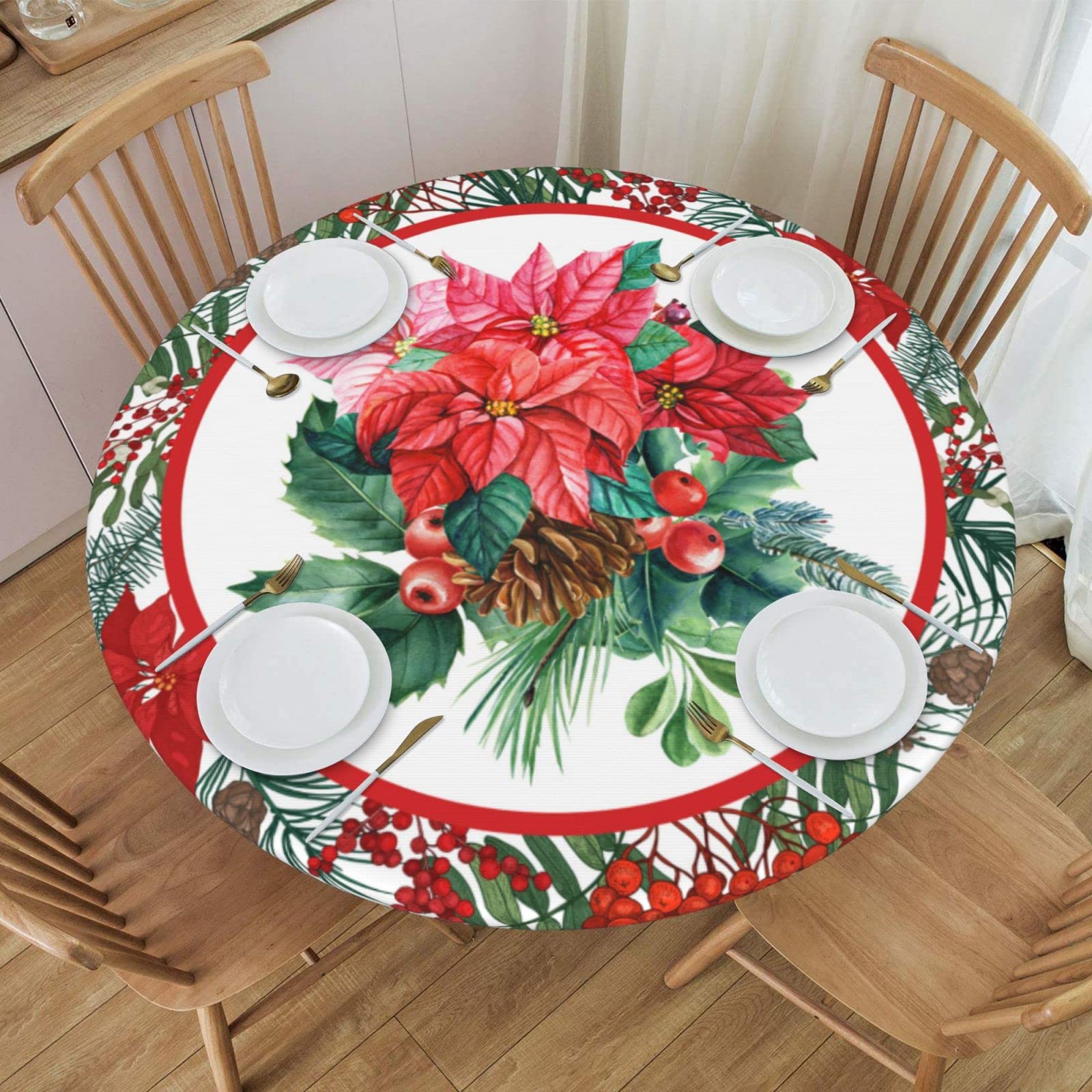 Yilad mantel navidad acebo redondo 45-50 pulgadas protege la mesa y añade color.