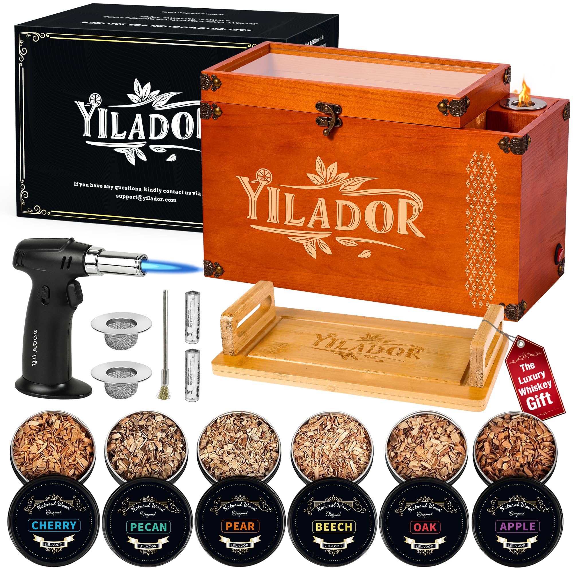 Yilador Old Fashioned: caja regalo de madera premium para whisky y cócteles.