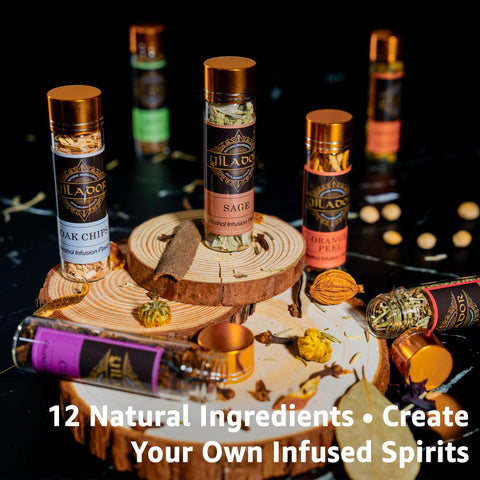 Yilador kit de infusión ginebra con botánicos para experiencias aromáticas en cócteles.