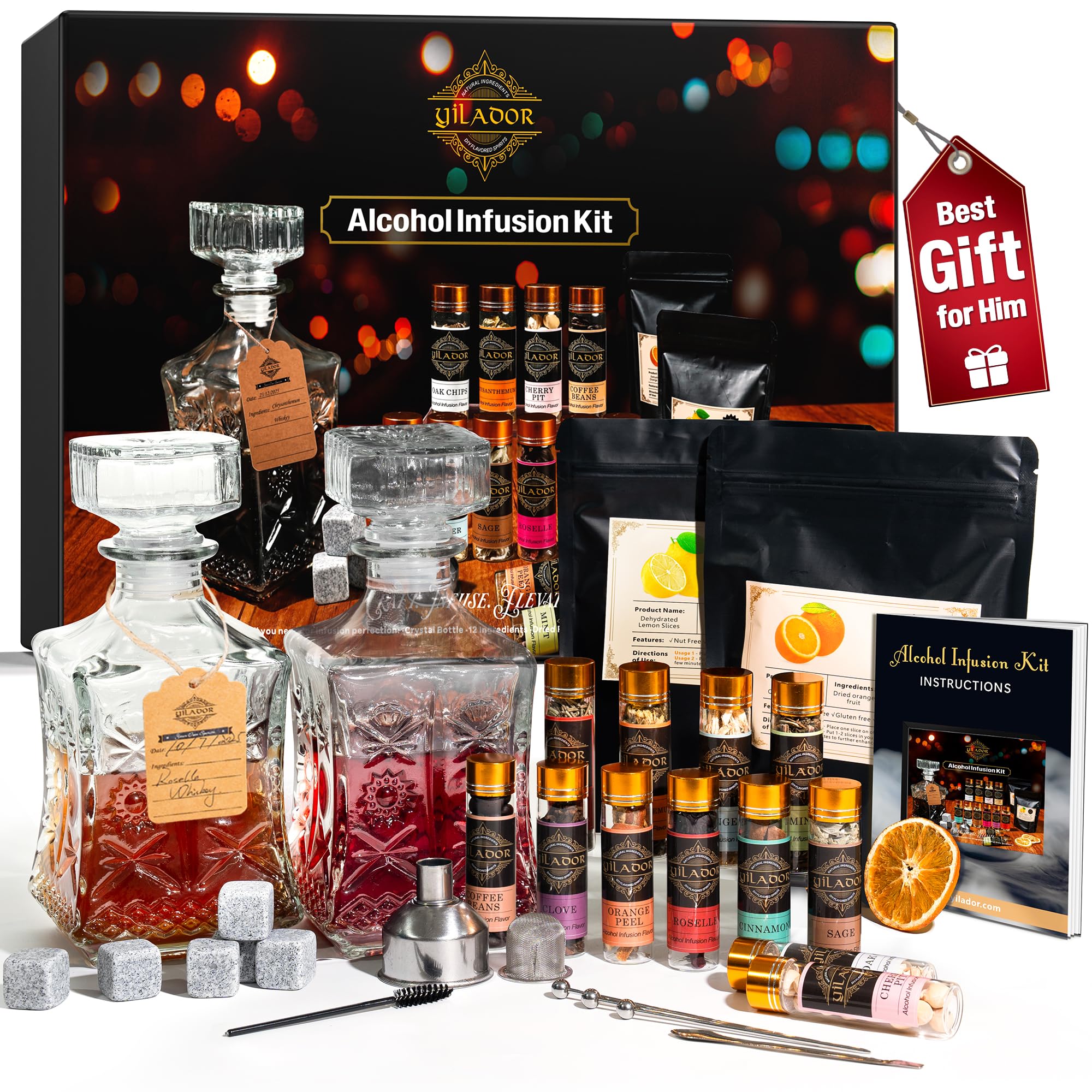 Yilador kit de infusión whisky con botánicos para crear perfiles de sabor en casa.
