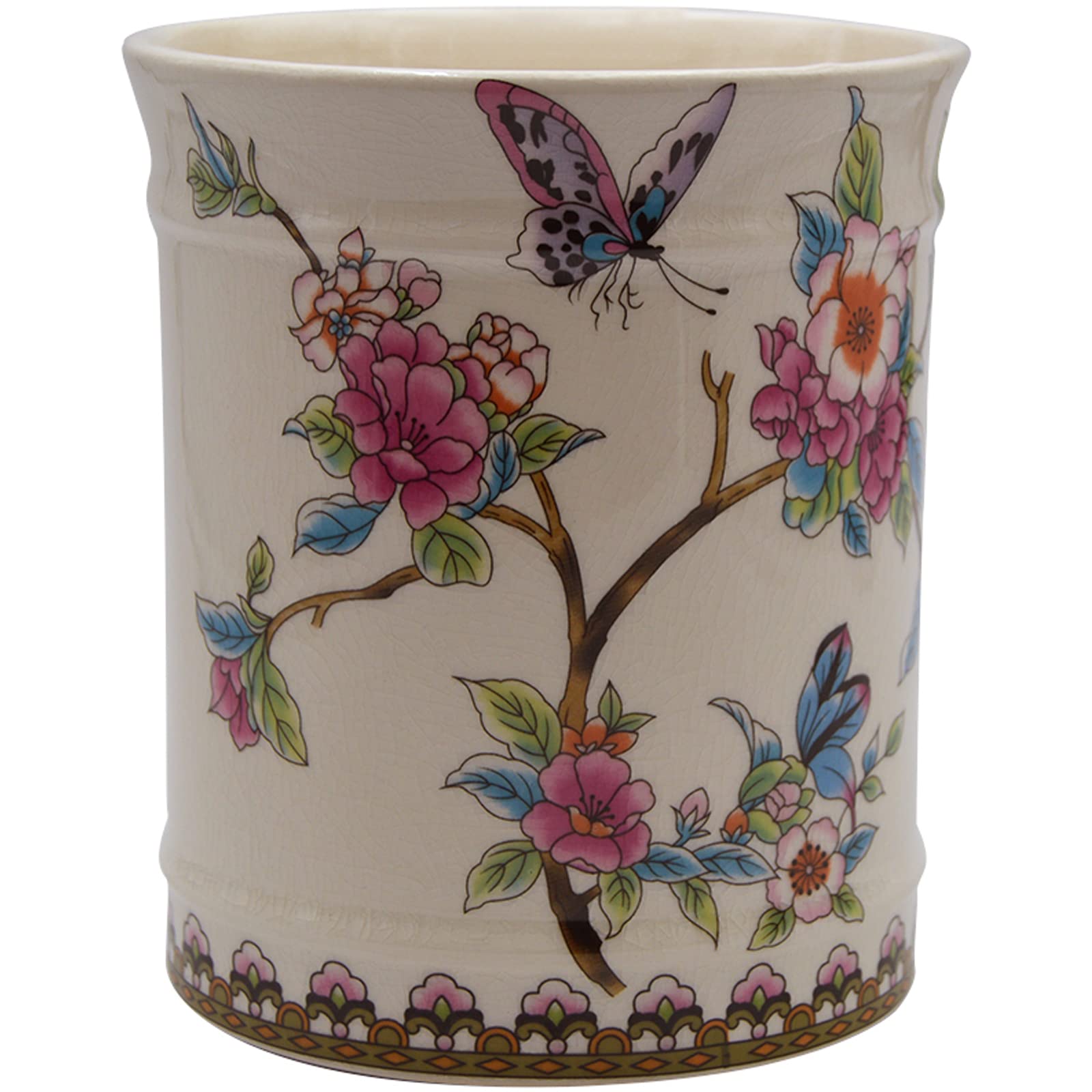 YIMIFLA porta-utensilios cerámico blanco con mariposas, organiza utensilios al alcance