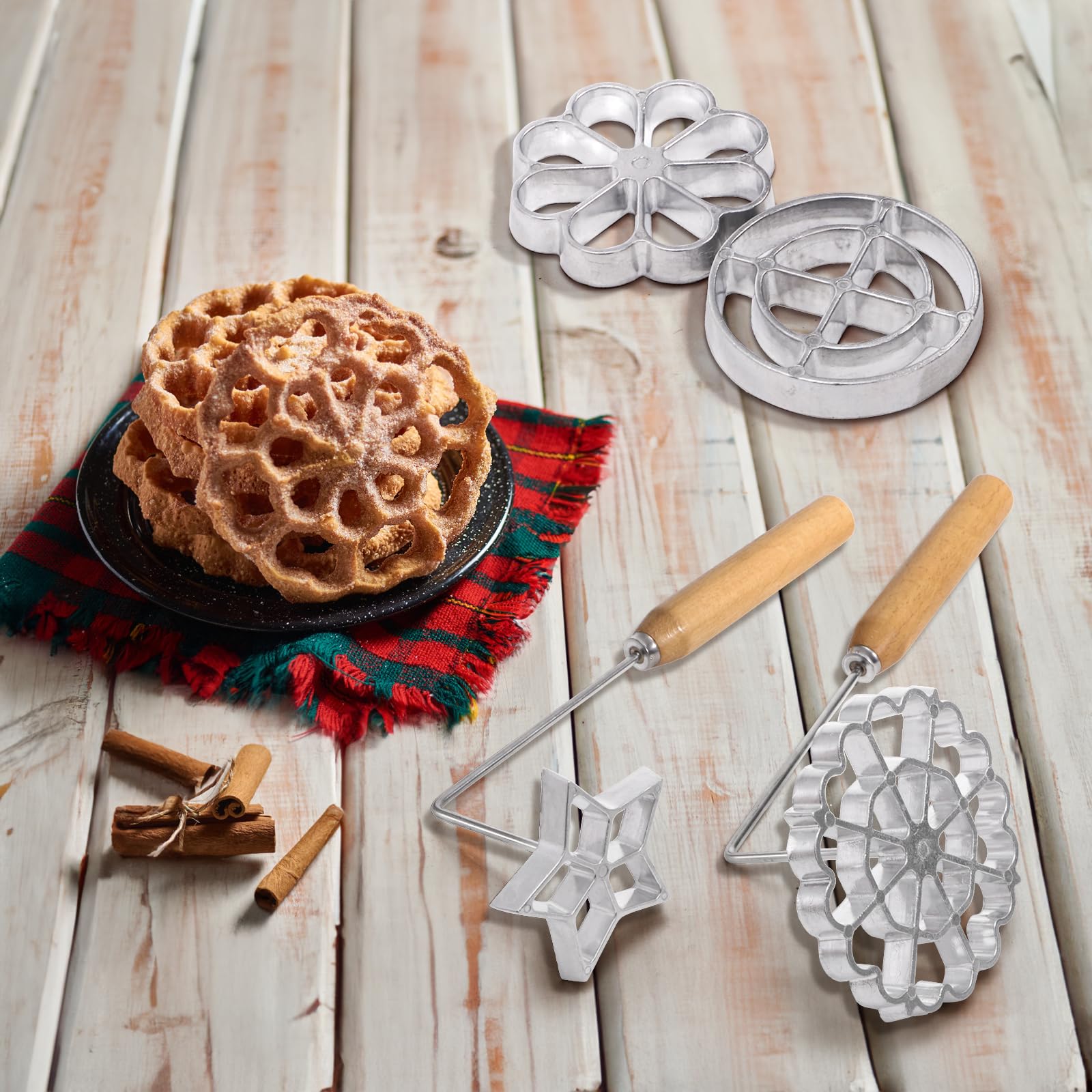 Conjunto versátil para hornear bunuelos y postres festivos.