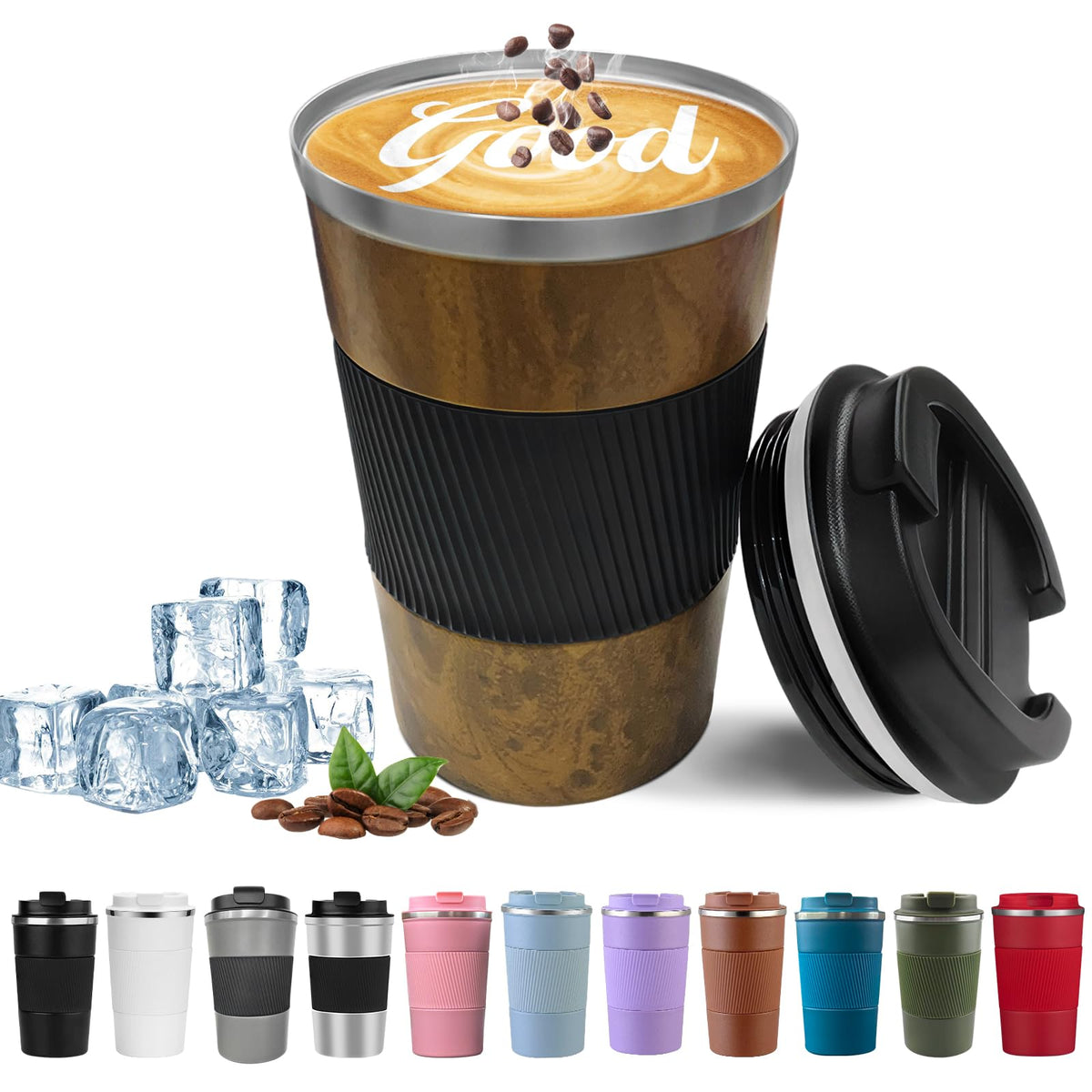 Taza YINBAOGE con acabado madera para llevar café en cualquier viaje.