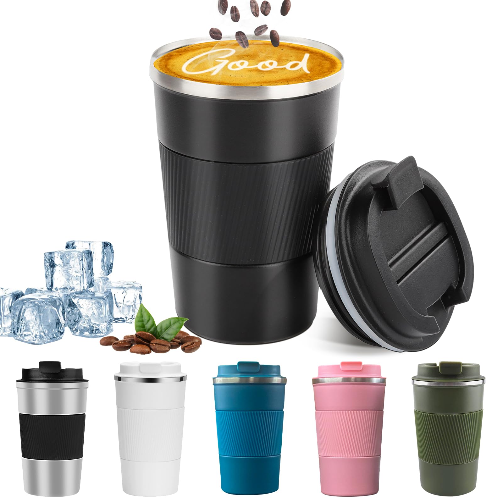 YINBAOGE Taza de viaje aislada 12 onzas con agarre cómodo para bebidas calientes o frías