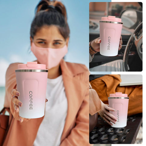 Uso en camping con la taza YINBAOGE en rosa y blanco