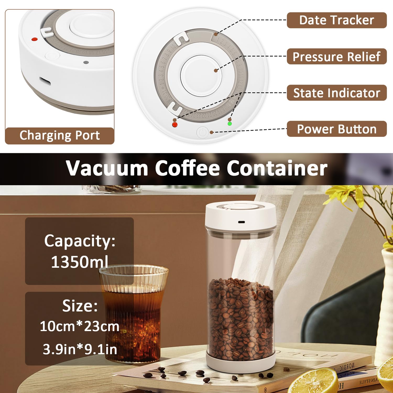 YINDUZ Espacio para café de 18 onzas, organización simple.