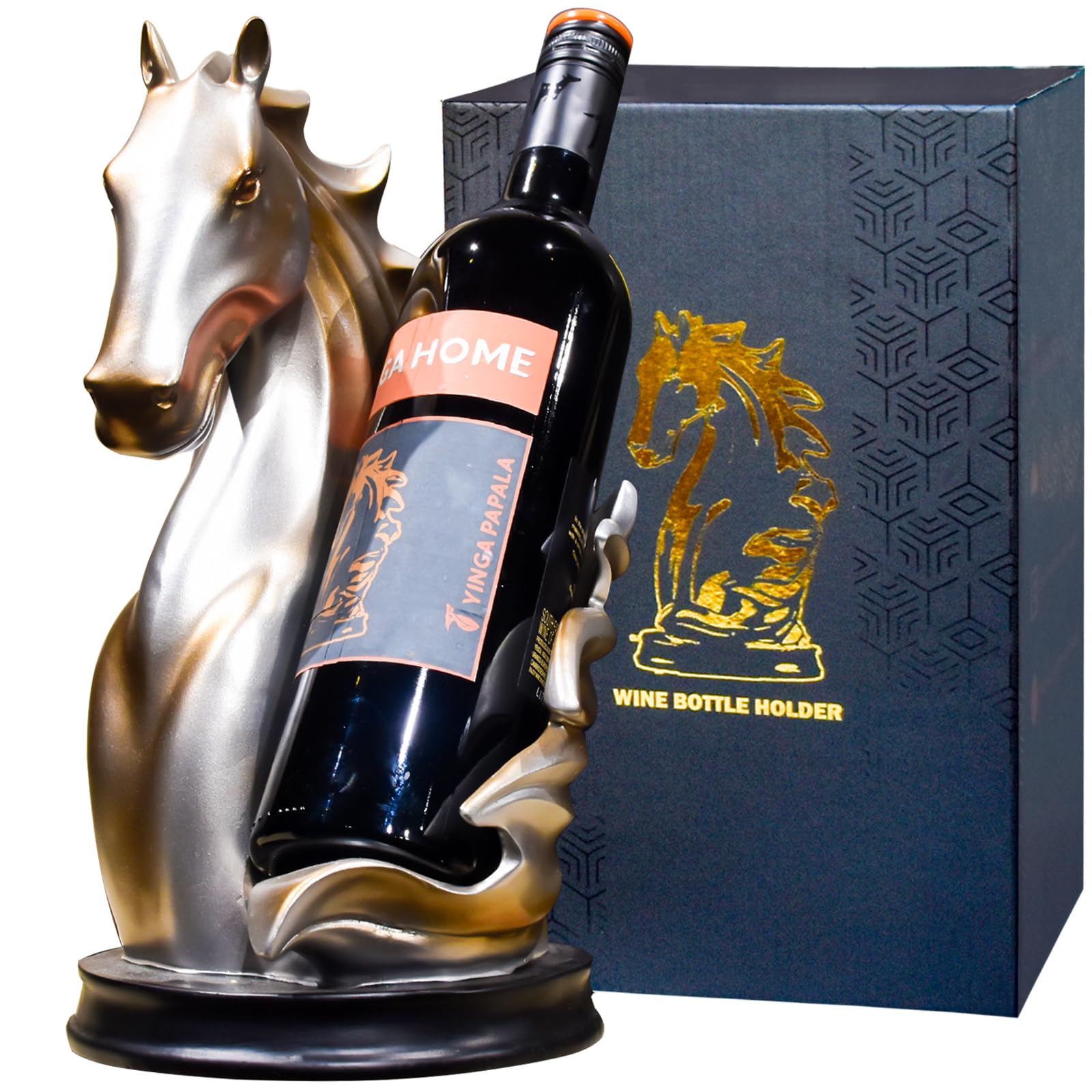 YINGAVERSAI portabotellas caballo escultura plata para organizar botellas con estilo.