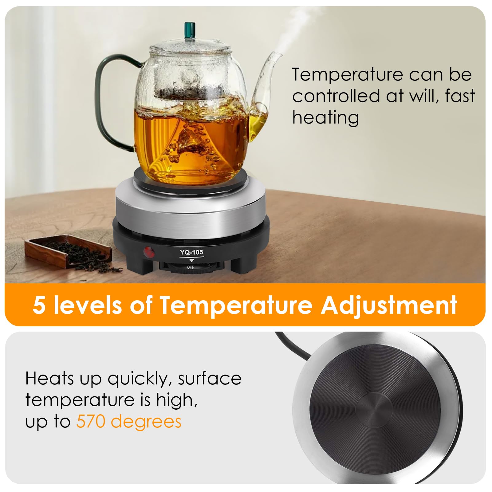 Yinhing 500W con control de temperatura, cocción precisa para porciones pequeñas.