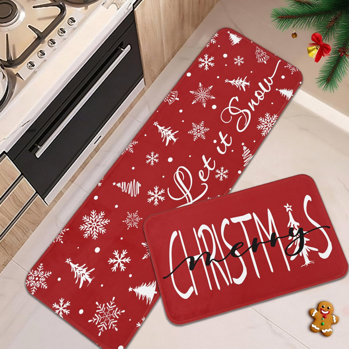 Alfombra Yinhua para cocina con copos de nieve, suave y absorbente para derrames.