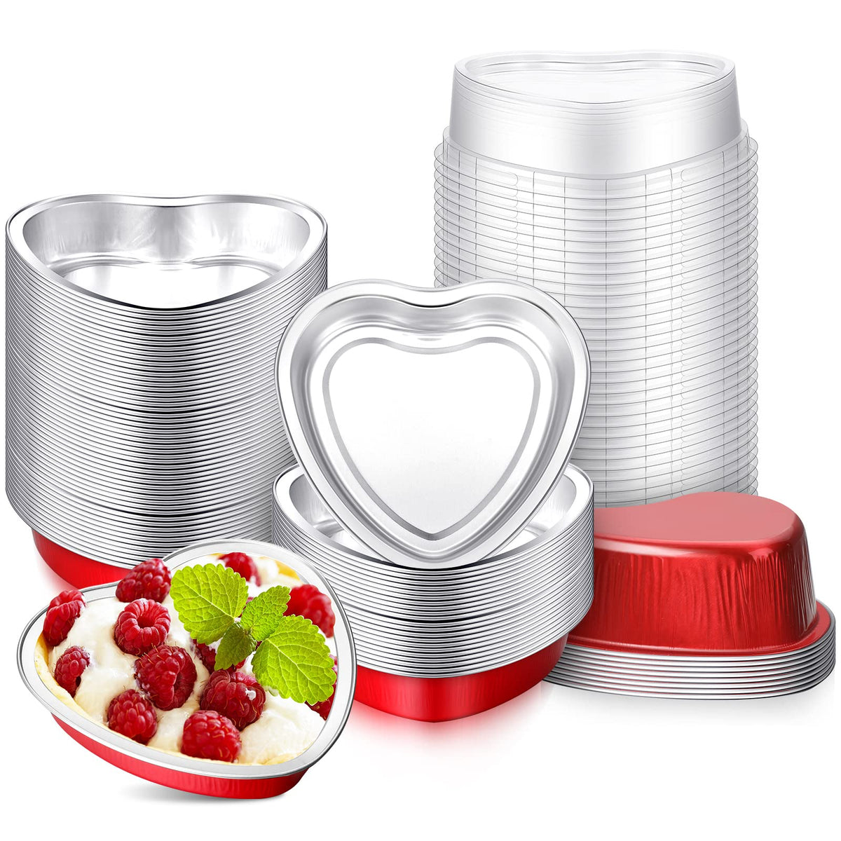 Yinkin pan corazón de aluminio 9oz con tapa para hornear porciones