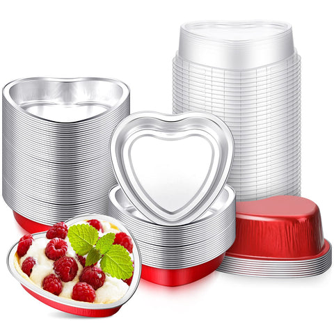 Yinkin pan corazón de aluminio 9oz con tapa para hornear porciones