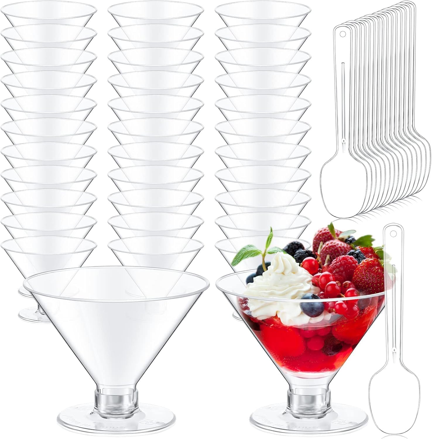 Vasos Yinkin martini desechables transparentes de 5 onzas para cócteles y postres