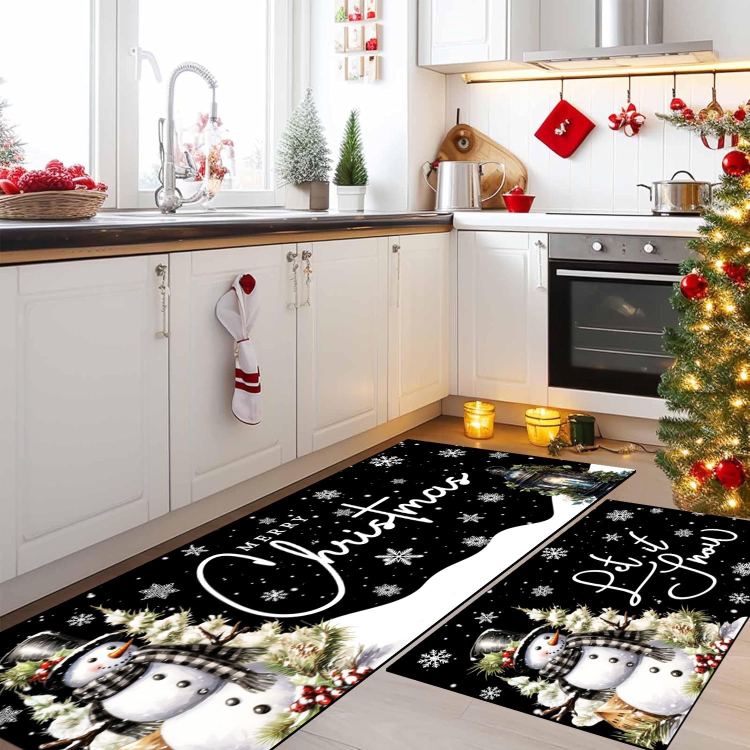 Conjunto de alfombras navideñas de cocina de dos piezas antideslizante y lavable.