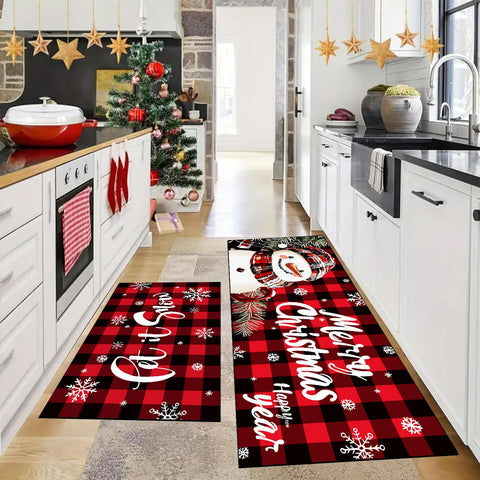 Alfombra roja con cuadros búfalo de YINMEIJU para cocina festiva.