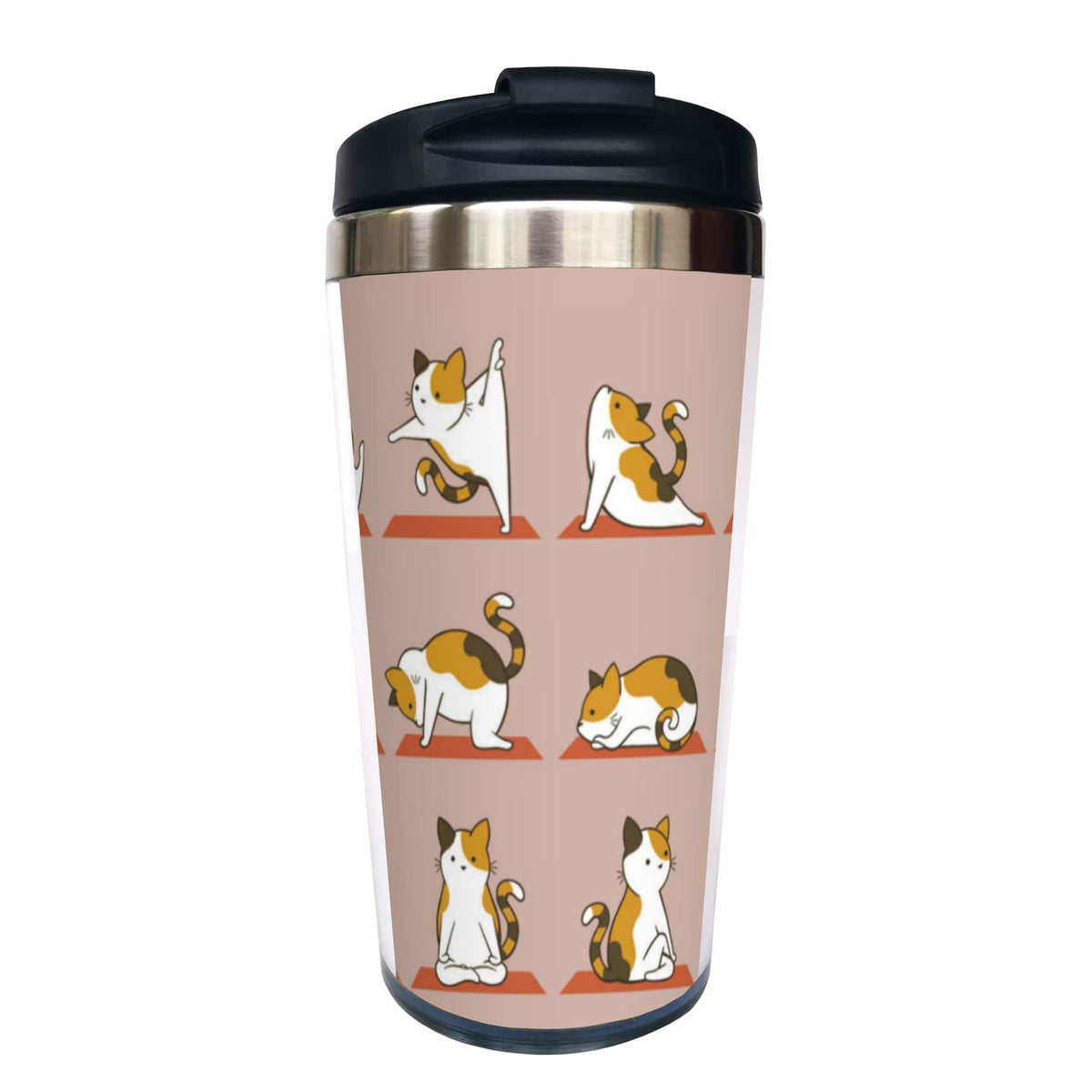 Taza Yipaidel aislada con motivo dama yoga gato, ideal para viajes