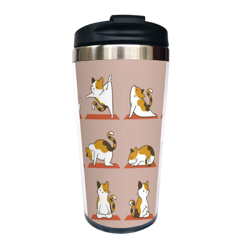 Taza Yipaidel aislada con motivo dama yoga gato, ideal para viajes