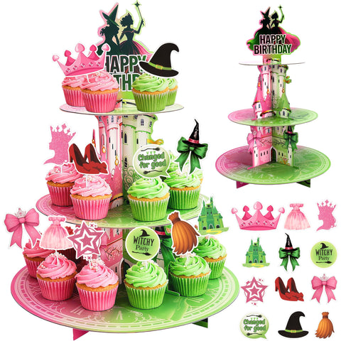 Torre de magdalenas Yiranok 3 niveles rosa y verde para fiestas infantiles