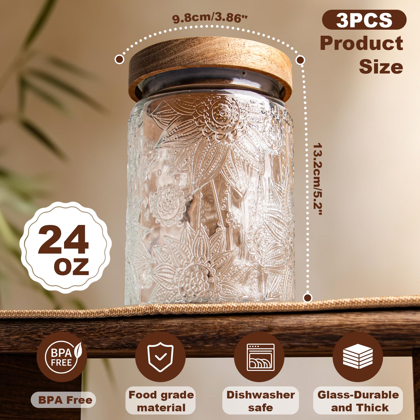 Jarra de cristal Yirilan con relieve cameo artesanal para la despensa.